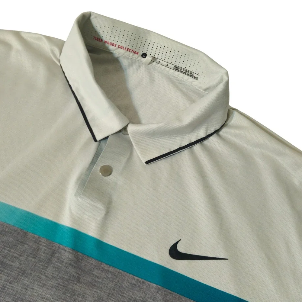 Nike Golf Polo Mens Large White Grey Tiger Woods Collection Dri-FIT Colorblock L